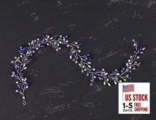Jumwrit Wedding Crystal Hair Vine Bridal Headband with Blue Free Size Silver