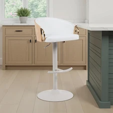 Solstice Modern Swivel Adjustable Height Barstool in White Fabric Upholstered...