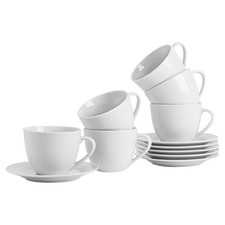 24 Piece Classic White Cappuccino Cup & Saucer Set - 320ml