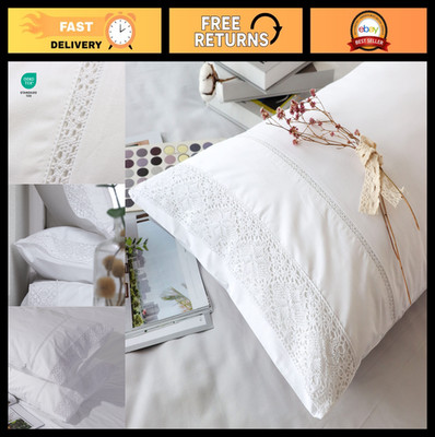 Elegant White Lace Pillowcases Set of 2, 100% Cotton Eyelet Shams, 20x26
