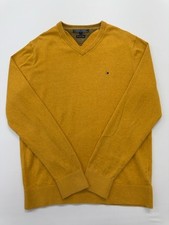 Tommy Hilfiger Men Mustard V-Neck Ribbed Sweater Size M Cashmere Blend