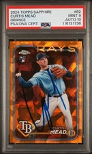 2024 Topps Chrome Orange Sapphire Signed Curtis Mead /25 Auto Rays Card PSA 9/10