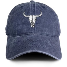 Cow Skull Embroidery Baseball Cap Bull Head Outdoor Casual Dinosaur Adjustabl...