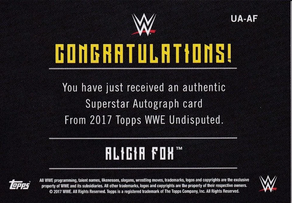 2017 Topps Wwe Undisputed Alicia Fox Autographs 137/199 - Image 2 of 2