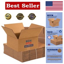 Eco-Friendly 25-Pack Shipping Boxes - 12x12x6" ECT-32 Durable Corrugated Design