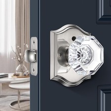 Glass Door Knobs, Octagon Crystal Door Knobs Interior with Lock for Privacy U...