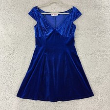 Jessica McClintock Gunne Sax Dress Womens Small Royal Blue Sequins Velvet VTG