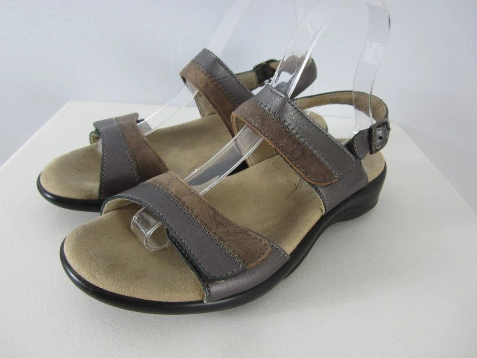 SAS Womens 7.5 W Nudu Leather Sandals Two Tone Pewter Bronze Metallic Comfort - Image 3 of 4