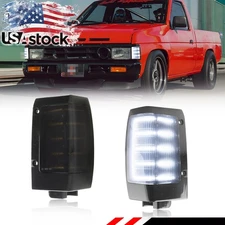 2X Smoked White LED Corner Side Marker Signal Lights For 90-97 Nissan D21 Pickup