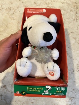 GEMMY Peanuts 8'' SNOOPY SANTA PLUSH DOLL W/lighted Snowflake NEW READ