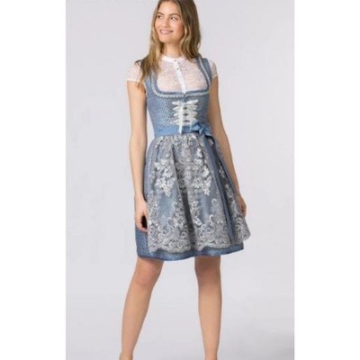 Women's Bergfeuer Stockerpoint Nivea Light Blue Grey Cotton Dirndl Mini Dress 