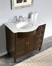 36" Off Center Bathroom Vanity White Marble Top (Left) Sink Cabinet GD902L