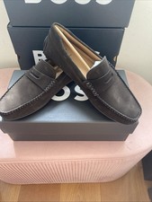 HUGO BOSS LUXURY MENS NOEL_Mocc SUEDE MOCCASINS DARK BROWN SZ 7 Uk BNWT RRP £199
