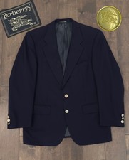 Vintage Burberry Men Blazer Wool Sport Coat Jacket 40R Gold Button Navy Blue USA