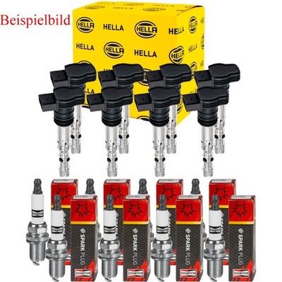 8x HELLA Zündspule + CHAMPION Zündkerze für Audi A8 4D2 4D8 3.7 quattro