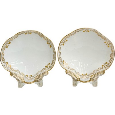 Pair Manufacture de Sevres Soft/Hard Paste Porcelain Later Decorated Shell Bowls