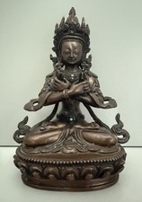 Antique Tibetan Buddhist Vajradhara Copper Statue &ndash; Seated Deity &ndash; Himalayan Art
