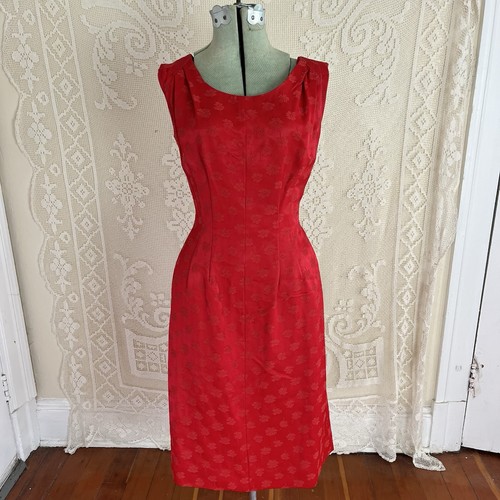 Vintage 1950s 1960s McKettrick Red Brocade Cocktail Hourglass Dress 50s 60s