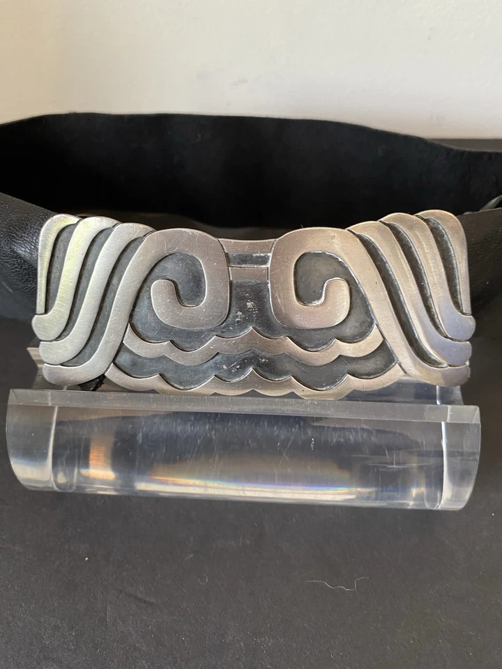 Hebilla de cinturón Art Deco de plata de ley diseño maya c1930’s Foto 2 de 4