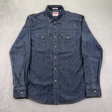 Wrangler Denim Western Shirt Mens Medium Blue Pearl Snap Long Sleeve Button Down
