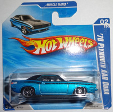 2010 Hot Wheels Short Card 70 Plymouth Aar Cuda 210 Muscle Mania Blue Moc