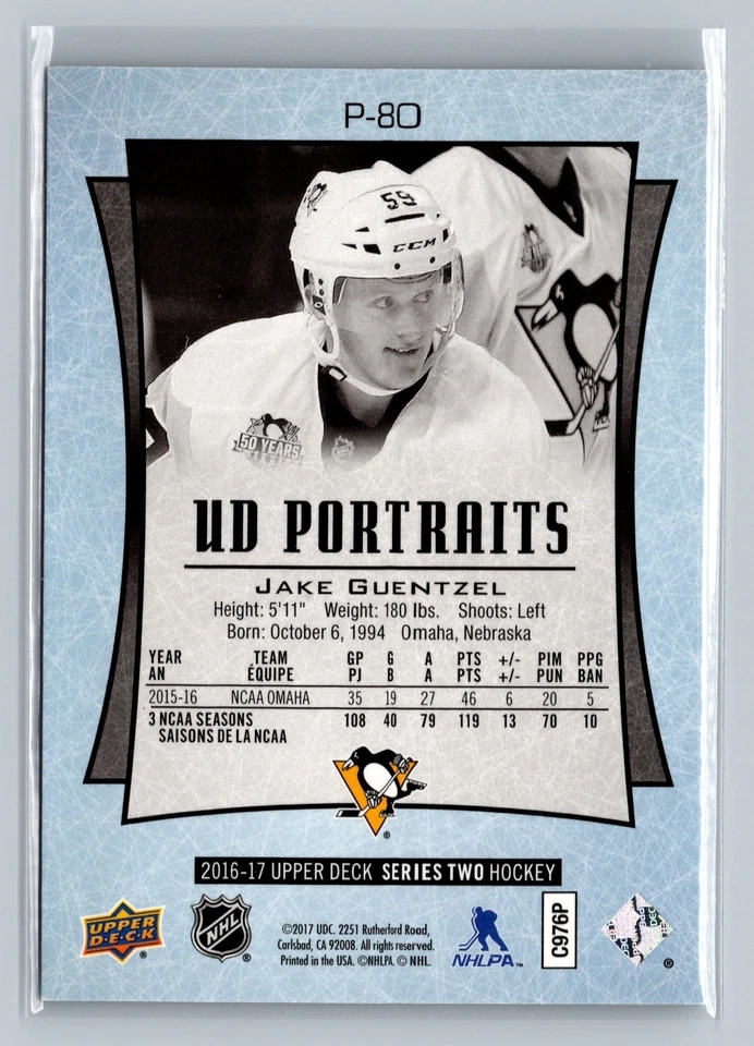 2016-17 UD Series Two JAKE GUENTZEL UD Portraits Rookies #P-80 RC - Image 2 of 3