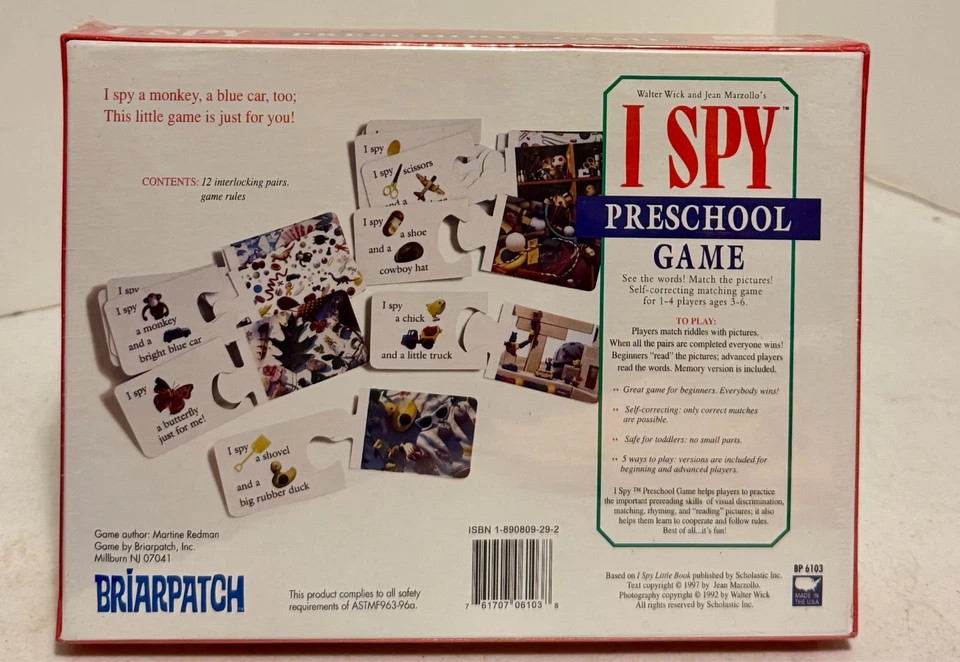 NEW SEALED I SPY Preschool Game Briarpatch 1997 See Words Match Pictures 24 Pcs - Image 2 of 2