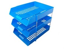 BLUE A4 PLASTIC OFFICE TRAYS & RISERS ANY QTY FOR DOCUMENT FILING DESKTOP PAPERW