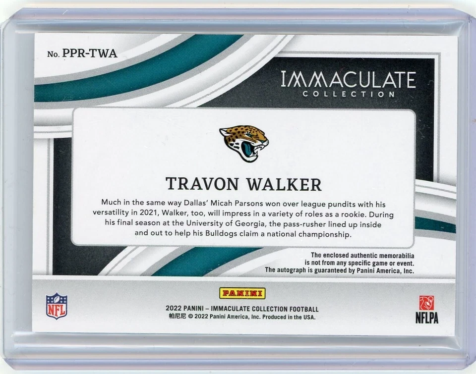 2022 Panini Immaculate Premium Patch Rookie Auto #PPR-TWA Travon Walker #96/99 - Image 2 of 2