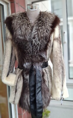 Genuine NERZ MINK НОРКА fur coat with silver fox /260/