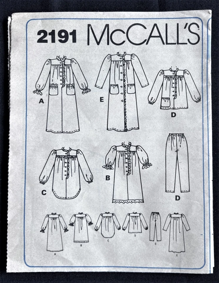 McCall's 2191 Misses Nightgown/Nightshirt/Pajamas/Robe 1985 Pattern 8-10-12 Cut - Image 3 of 3
