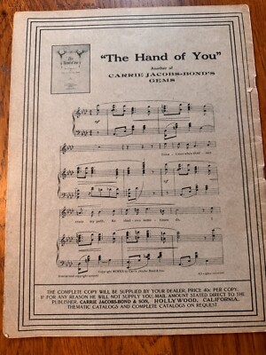 The Hand Of You ~ Carrie Jacobs-Bond ~ Sheet Music 1901 ~ Piano