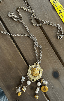Express 18  statement necklace stamped express golden and amber tones