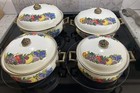 Vintage Enamel Cookware Cornucopia Dutch Oven Pots Roasters Brass & Lids Set/4