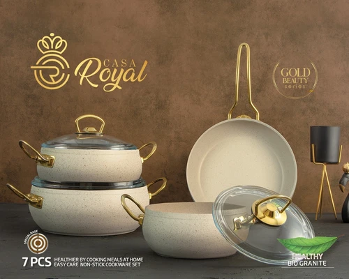 Cookware Set. Elite Bio Granite Coating. Non-stick. Ivory color.