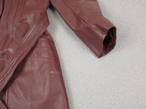 Vintage LeSoleil Leather Trench Coat Women 14 Large Red Burgundy Belted 60s 70s - Picture 4 of 20