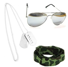 Army Face Paint Dog Tags Fancy Dress Costume Party Military War Unisex