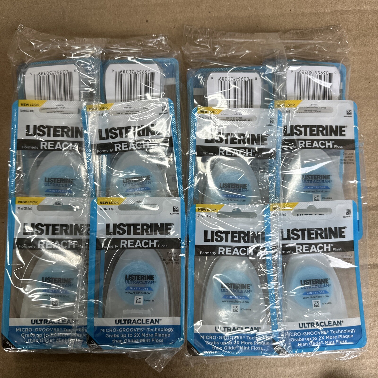 12Pack Listerine Ultraclean Mint Floss Micro Grooves Technology 30