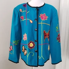 VTG Julia Kim Womens Embroidered Jacket Coat MEDIUM Cottagecore Artsy Floral 