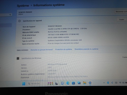 Panasonic TOUGHBOOK CF-53 i5 2.00 GHz SSD 512 GB 16GB Tactile clavier Azerty FR - Photo 17/24