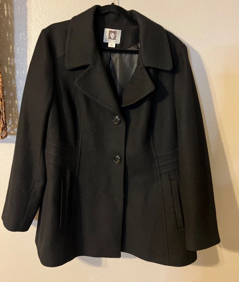 Abrigo de Vestido Anne Klein Lana Negro XL Extra Grande Clásico Carrera Iglesia Fiesta Foto 3 de 4