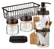 Mason Jar Bathroom Decor Accessories Set 6-PCS Foaming Soap Dispenser Toothbrush