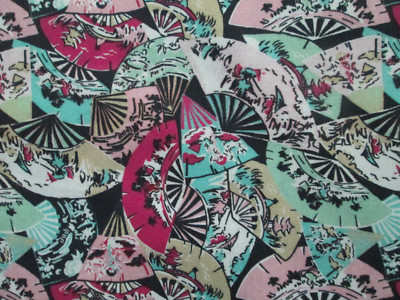 GEISHA FANS PINK BURGANDY TEAL GREEN COTTON FABRIC FQ 