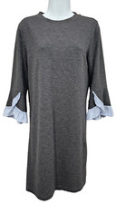 NM Bell Sleeve Jersey Shift Dress Womens M Gray Ruffle Crewneck Mini Preppy Twee