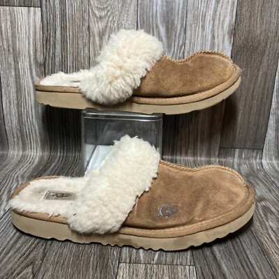 UGG Scuffette II Slippers Chestnut Suede Shearling Womens Sz 6 Faux Fur Lining