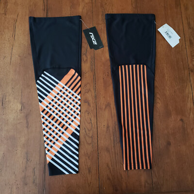 2XU Unisex Medium Cycle Leg Warmers Black Orange Cycling Sleeves M UC4916b 