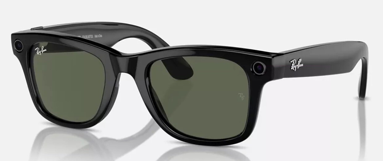 RAY-BAN Meta Wayfarer Smart Sunglasses Shiny Black Frames/ Green Lens RW4006