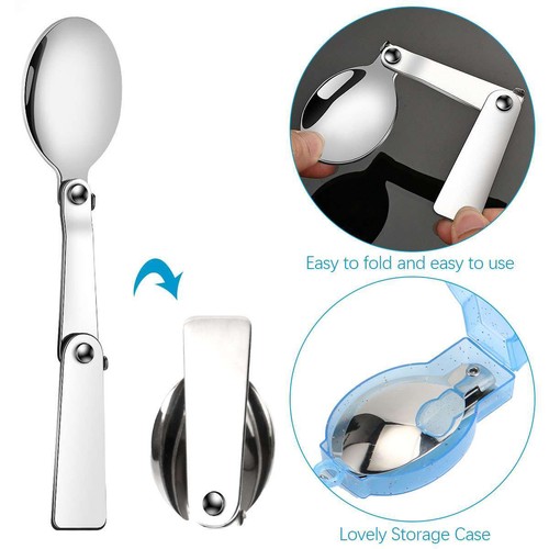 Folding Spoon Stainless Steel Knife Fork Portable Camping Tableware Storage Box - Picture 8 of 16