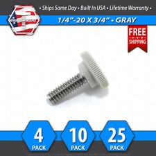 1/4"-20 x 3/4" Thumb Screw Stainless Steel - Gray Round Knurled Knob - USA