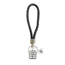 Custom Good Vibes Silver Charm Black Leather Key Chain Choose Initial